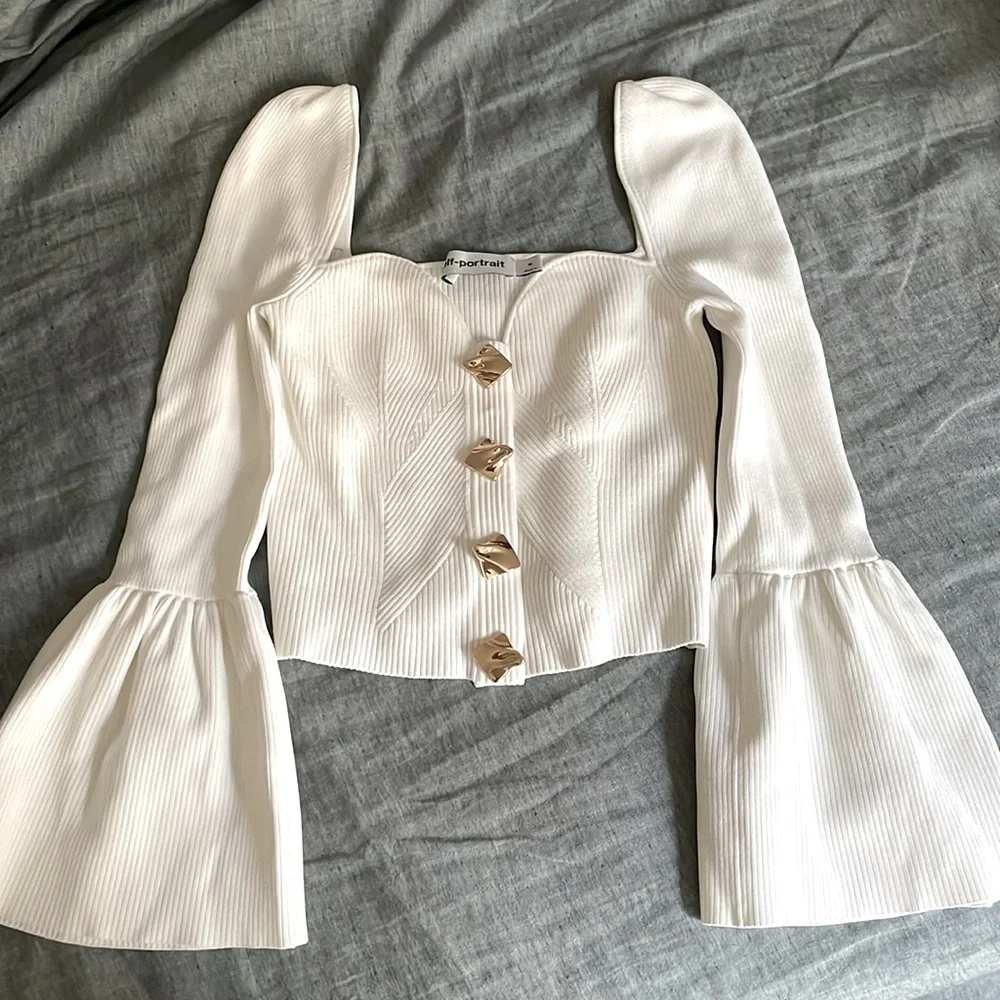 Self-Portrait Ribbed Knit Buttoned Cardigan - Picture 4 of 6